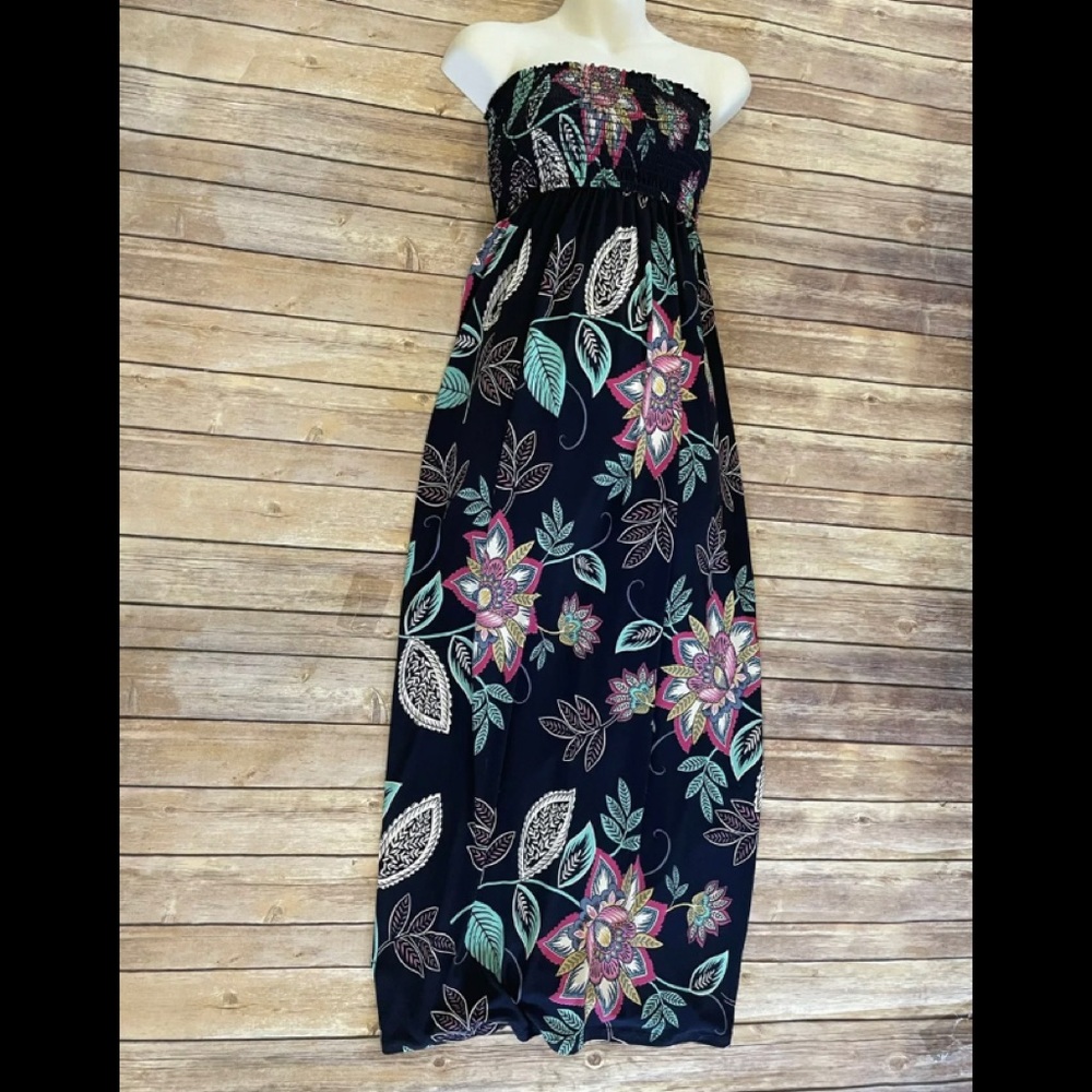 Gilli navy pink sz s maxi floral halter strapless dress